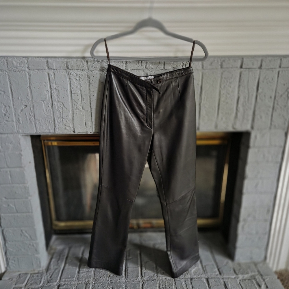 Lord & Taylor Genuine Leather Black Pants Size 2P Petite High Waist